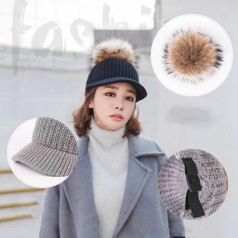 Women's Crochet Pom Pom Baseball Cap