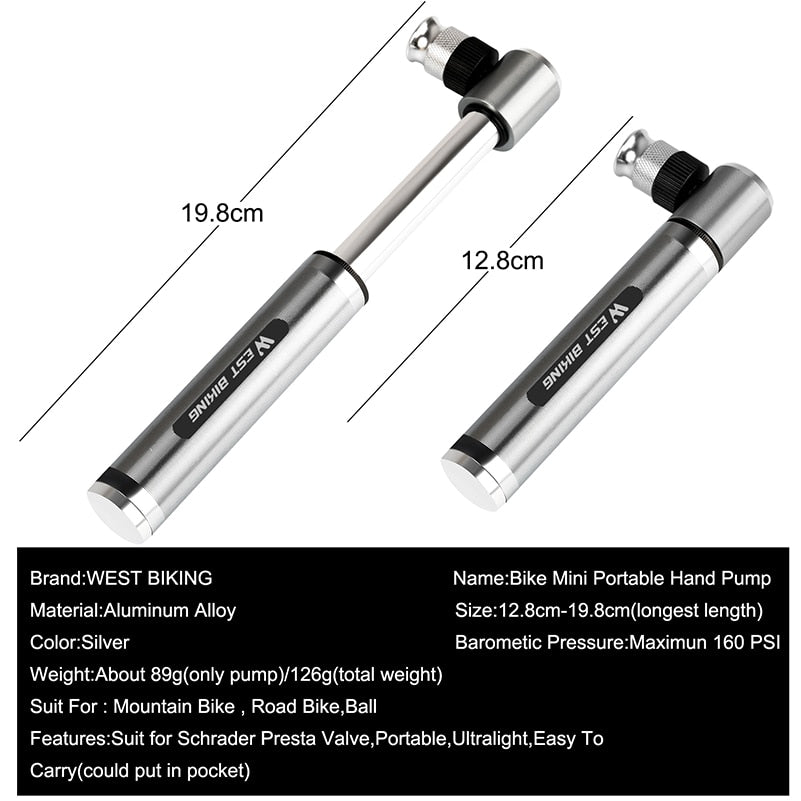 WBiking™ 89G Mini Bicycle Pump With Mount Kit