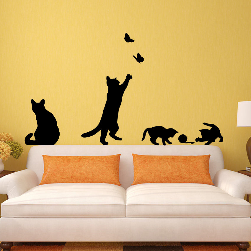 New Cats Play With Butterflies Wall Sticker