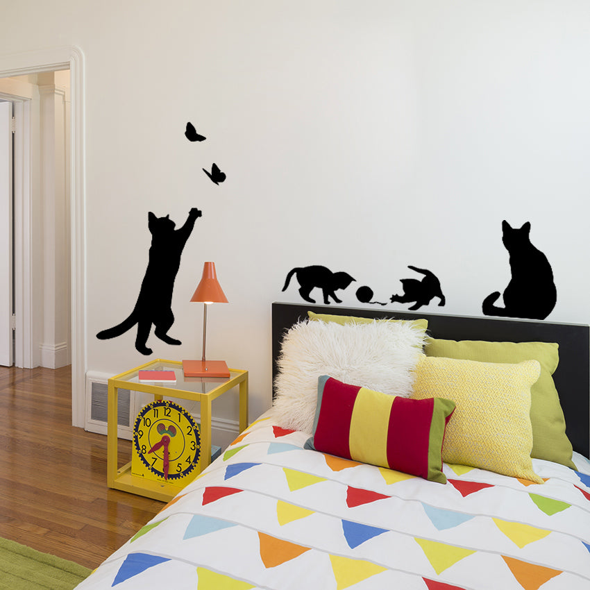 New Cats Play With Butterflies Wall Sticker