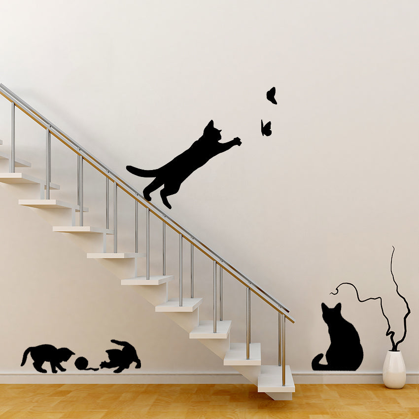 New Cats Play With Butterflies Wall Sticker