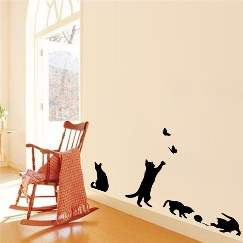 New Cats Play With Butterflies Wall Sticker
