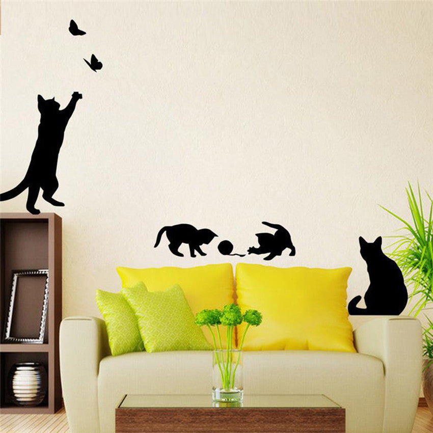 New Cats Play With Butterflies Wall Sticker