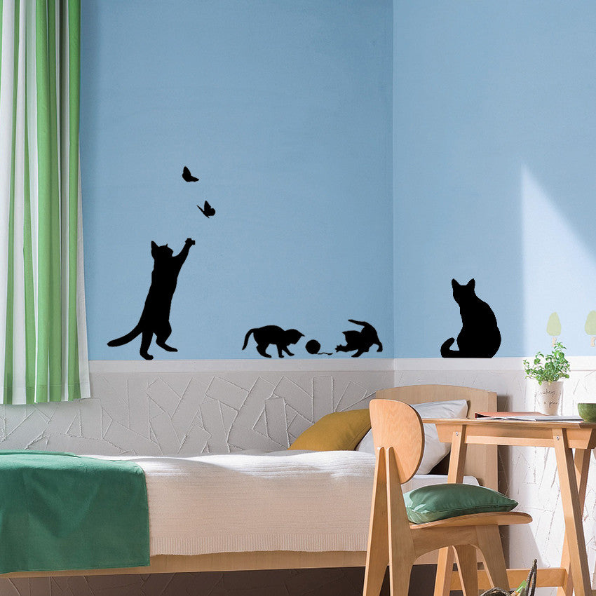 New Cats Play With Butterflies Wall Sticker
