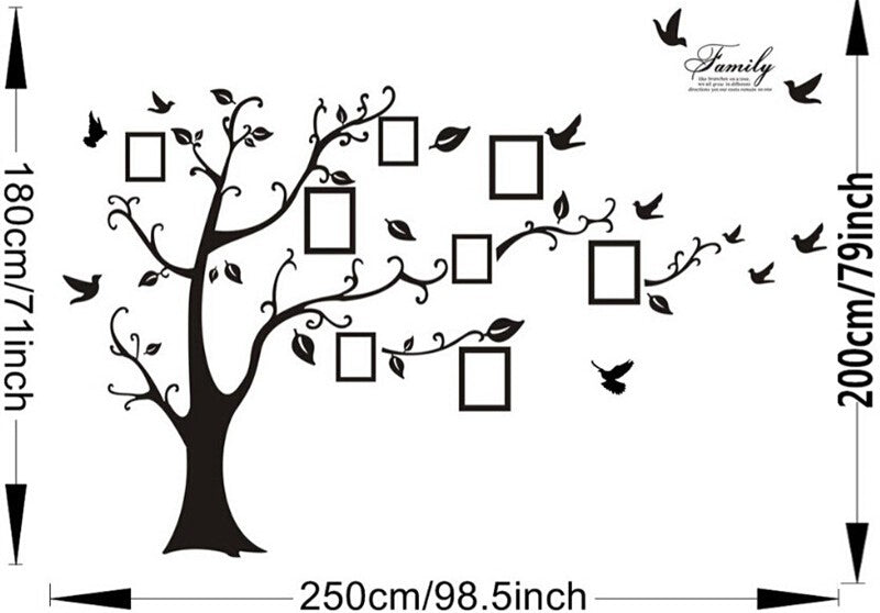 Family Photo Big Tree Flying Birds Wall Sticker
