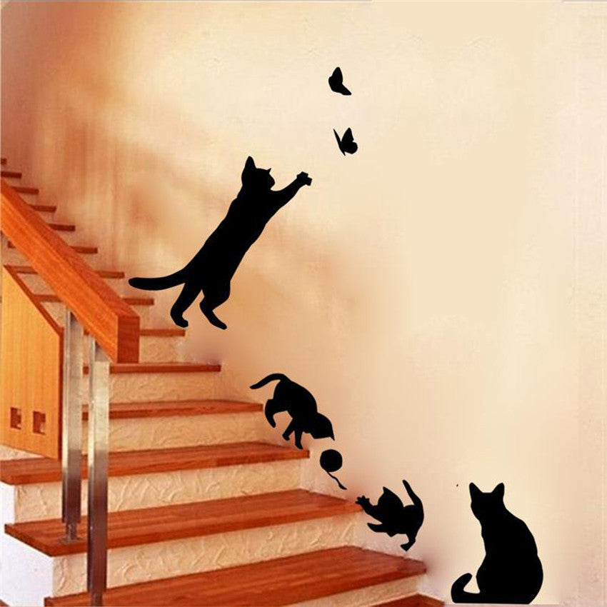 New Cats Play With Butterflies Wall Sticker
