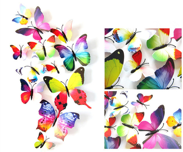 12 Pcs/Set 3D Flying Butterflies Wall Stickers