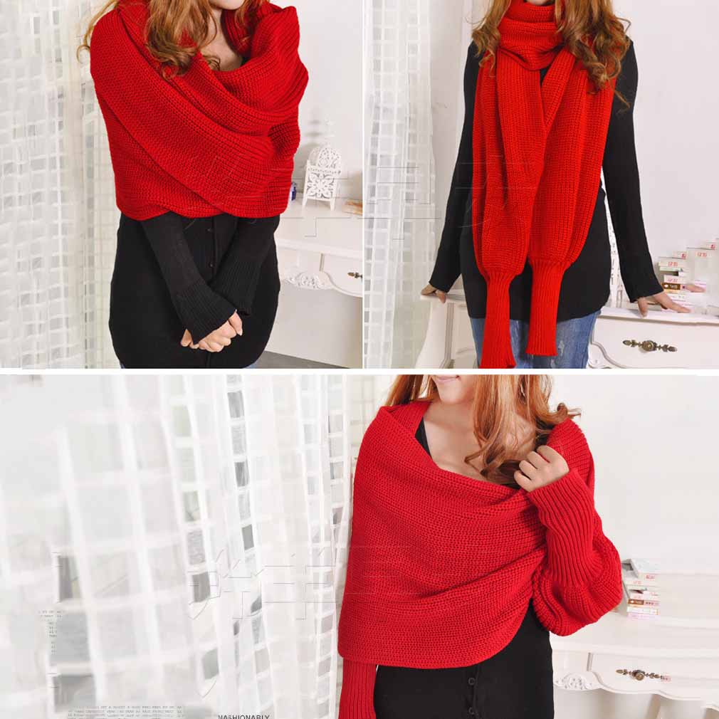 Trendy Knitted Sweater-Scarf With Sleeves